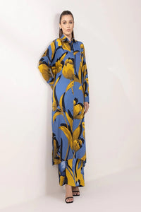 Blue and Yellow Floral Printed Collared Co-Ord Set