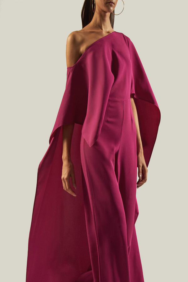 One-Shoulder Jumpsuit with Cape Sleeves