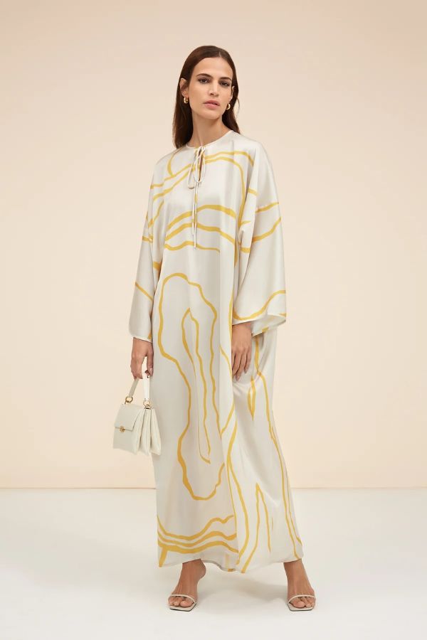 Free Line Organza Silk Kaftan- Yellow