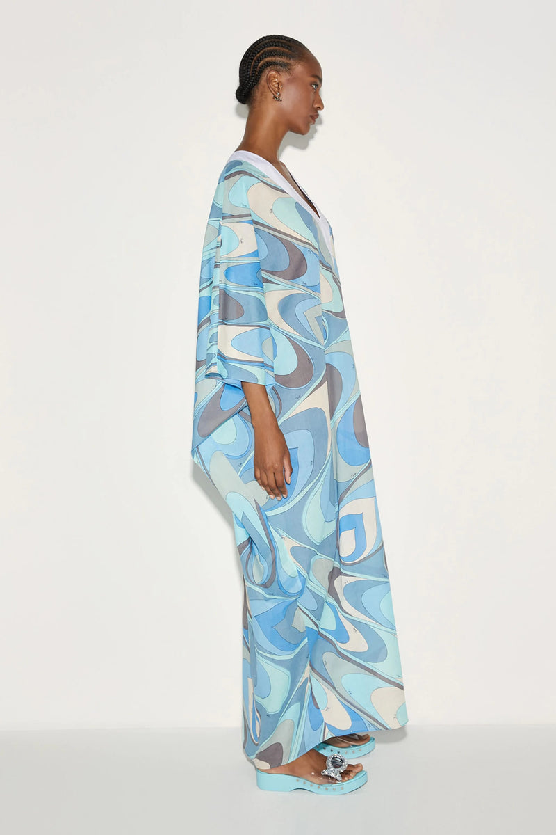 Sky Blue V-Neck Kaftan Dress for Women