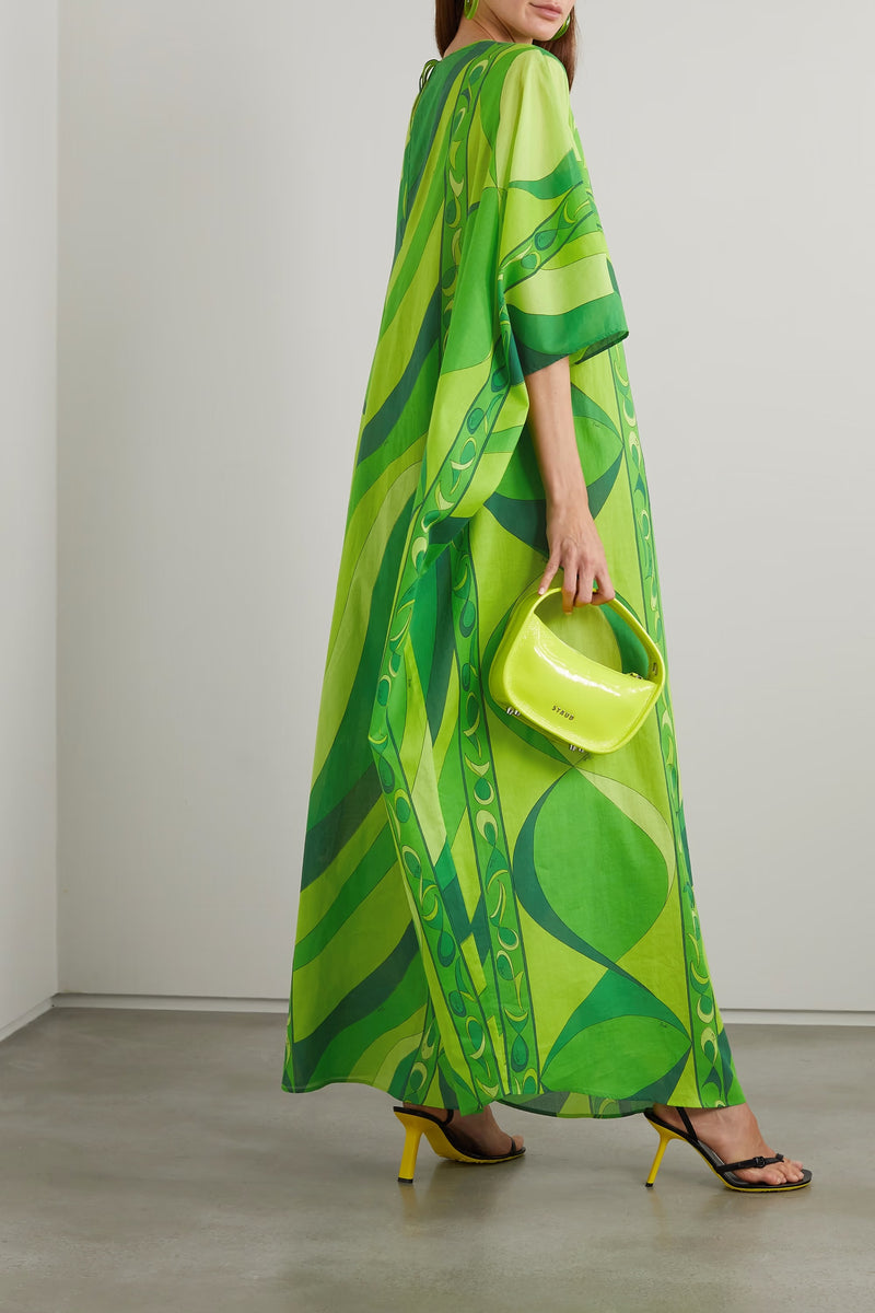 Vibrant Leafy Green Women's Kaftan Dress - Naavi