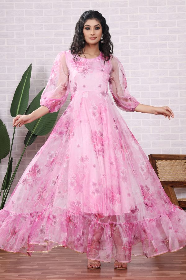 Organza Pink Dress With Dupatta