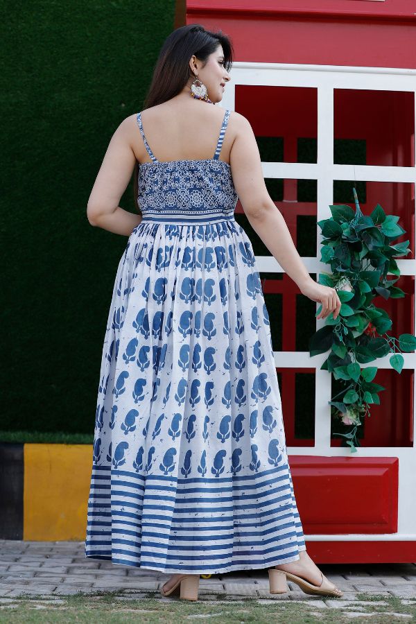 Blue Printed Partywear Gown