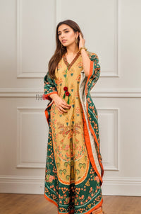 Emerald Beige Kaftan with Tassel