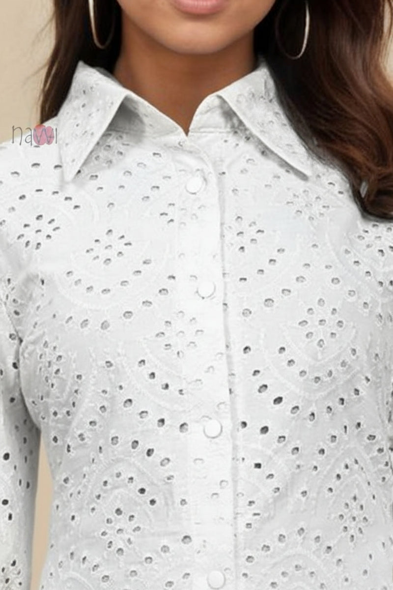 Sky Bloom Schiffli Shirt Dress
