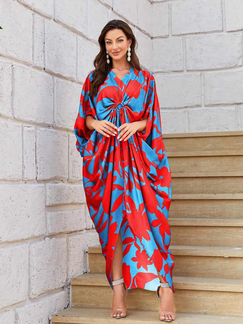 Ring Style Kaftan Dress-Red