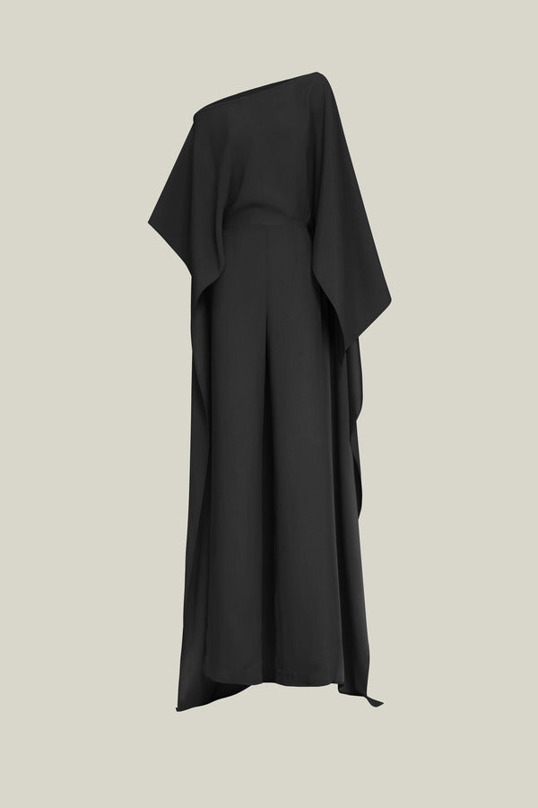 One-Shoulder Jumpsuit with Cape Sleeves