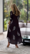 Leaf Printed Crepe Shirt Style Maxi Dress