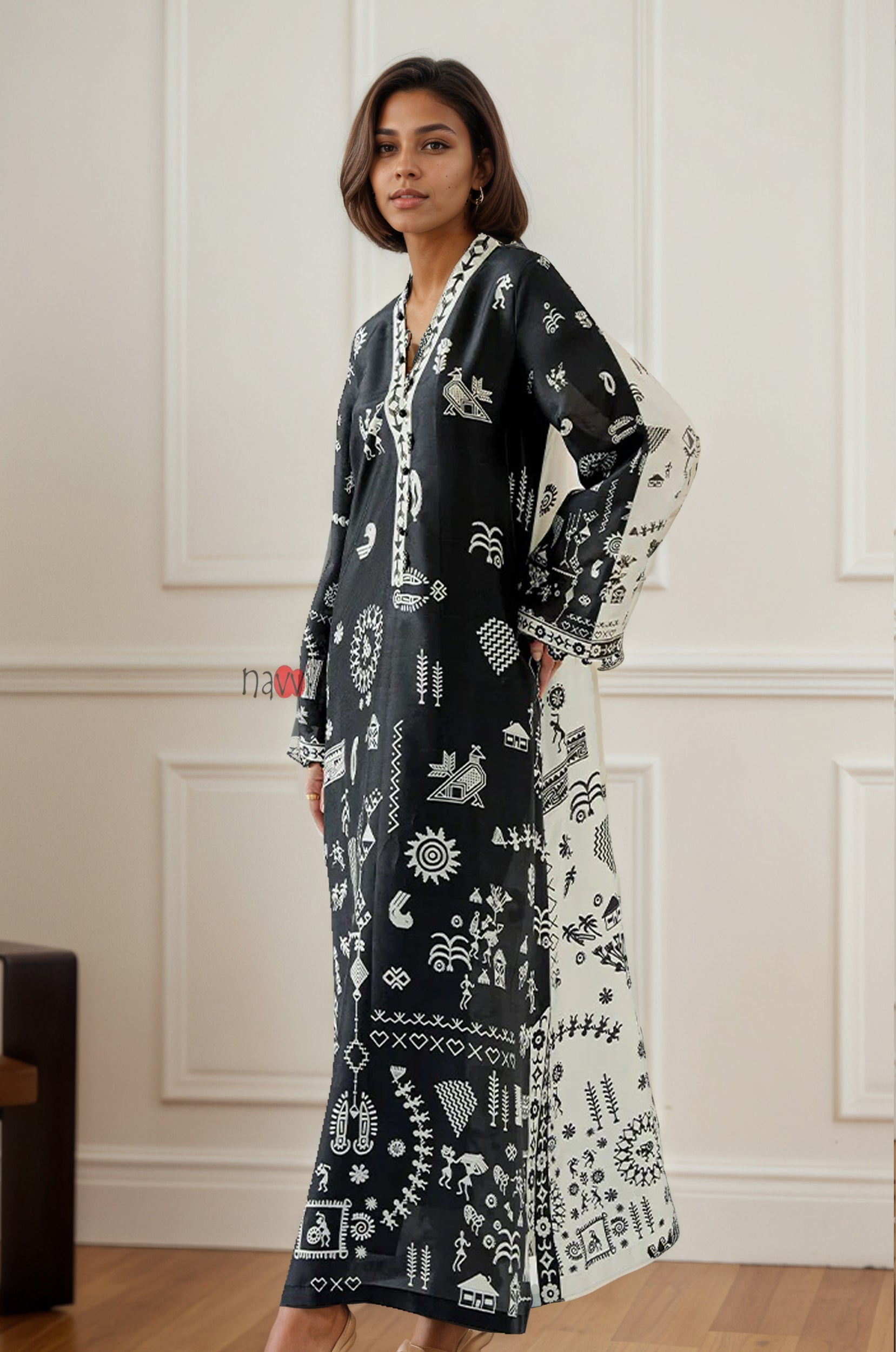 Tribal Noir Boho Kaftan Dress