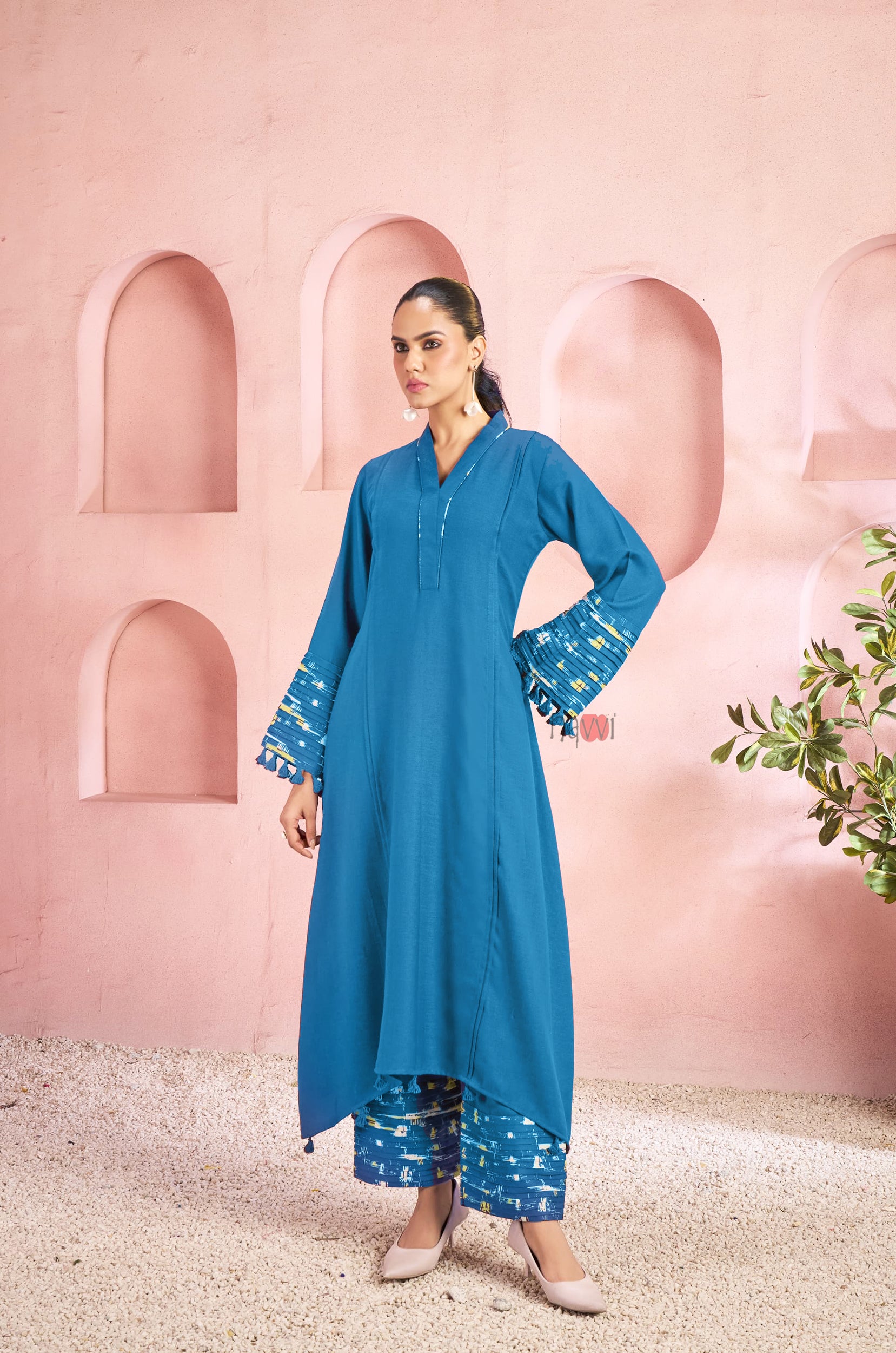 Ocean Breeze Tassel Sleeve Kurta Set