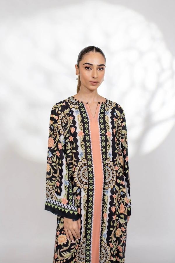 V-Neck Floral Print Long Kaftan Dress