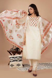 Cream Chanderi Printed Kurta Set