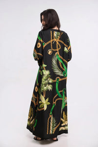 Black Tropical Print Maxi Dress