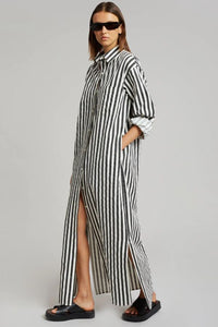 Vertical Stripes Full Sleeves Dress- Black