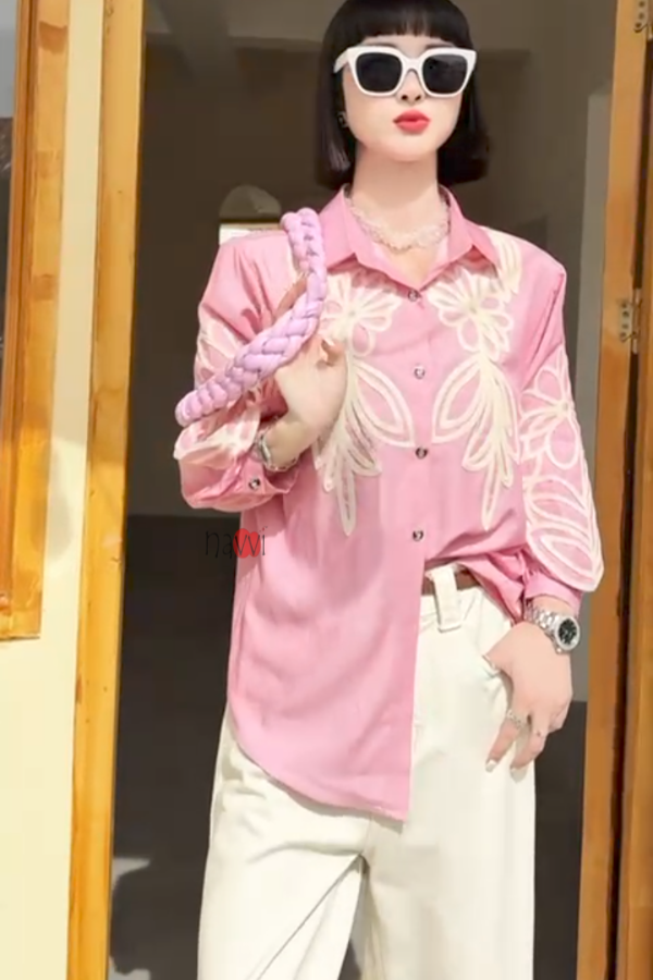 Pink Aura – Chic Embroidered Shirt
