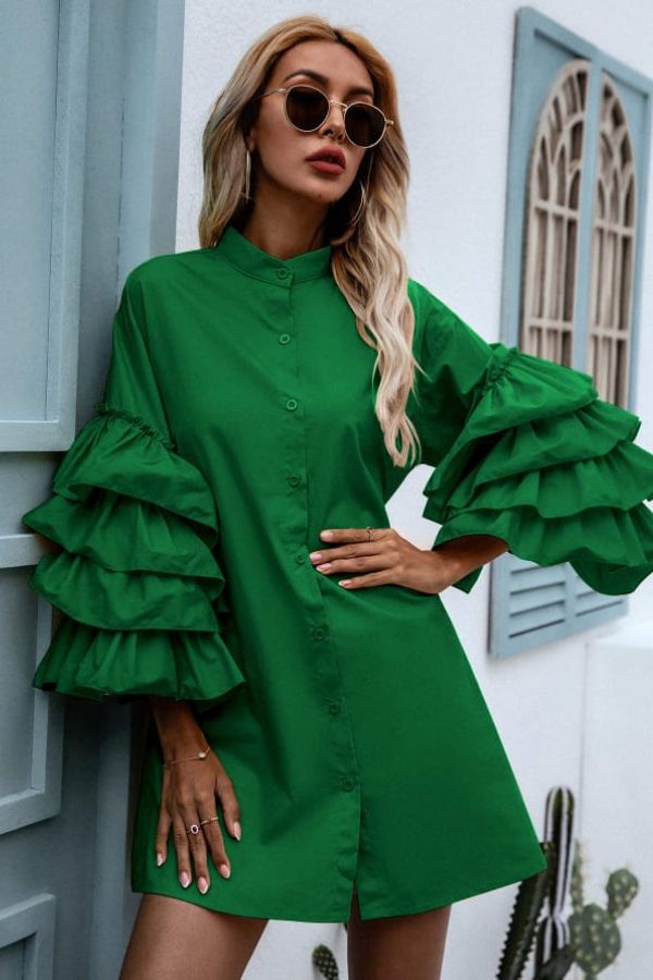 Green Ruffled Short Dress