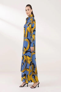 Blue and Yellow Floral Printed Collared Co-Ord Set