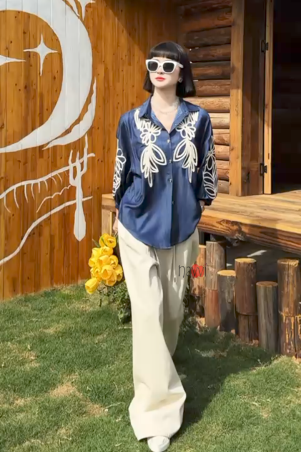 Blue Botanica – Statement Embroidered Shirt