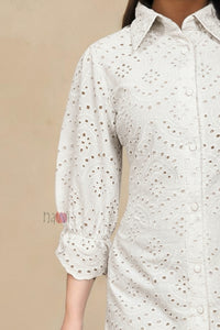 Sky Bloom Schiffli Shirt Dress