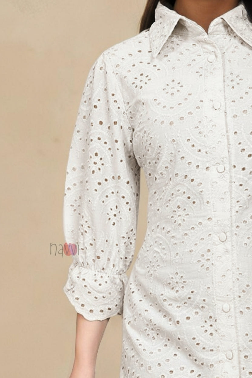 Sky Bloom Schiffli Shirt Dress