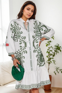 Azure White Boho Ruffle Dress