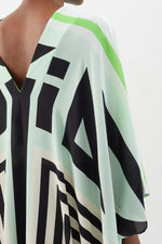 Green & Black Stripe V-Neck Long Kaftan