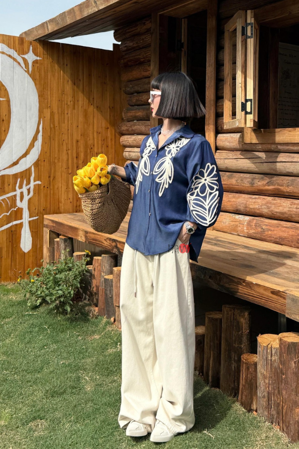 Blue Botanica – Statement Embroidered Shirt