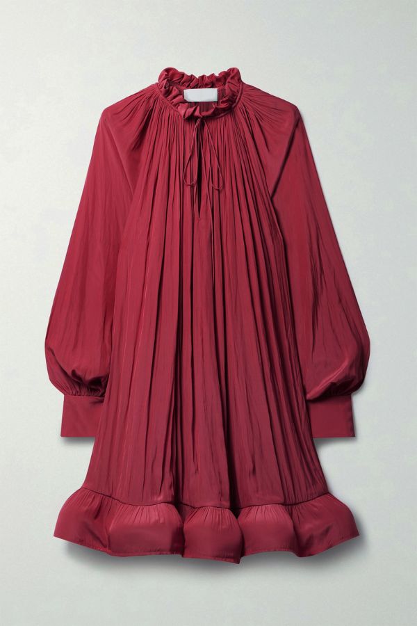 Maroon Short Charmeuse Ruffle Dress