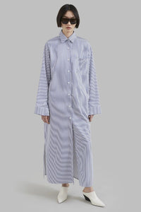 Vertical Stripes Full Sleeves Dress-Blue