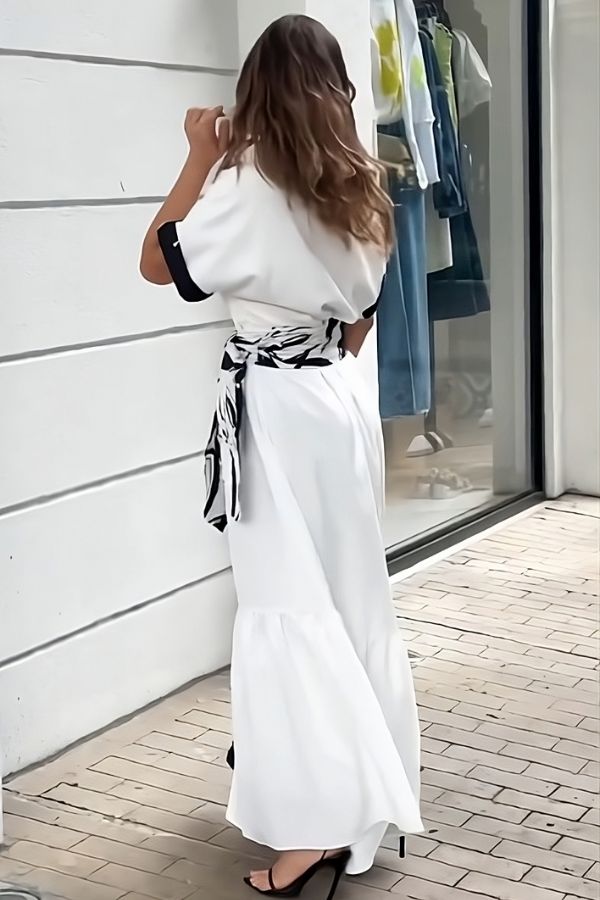 Black & White Rayon Long Dress
