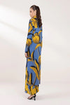 Blue and Yellow Floral Printed Collared Co-Ord Set