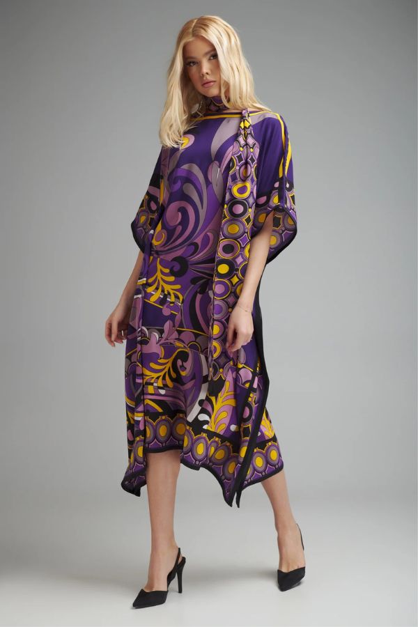 Purple Printed Short Kaftan Dress