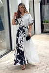 Black & White Rayon Long Dress