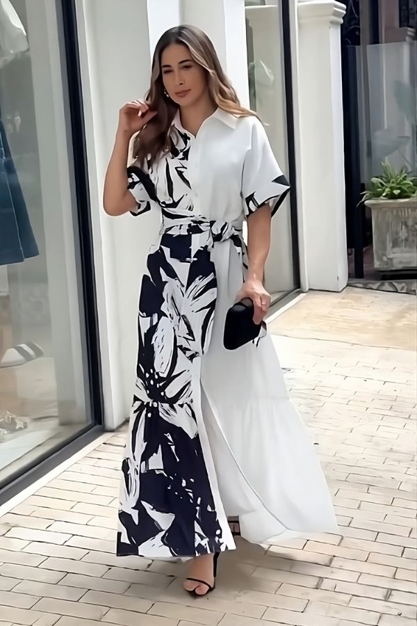 Black & White Rayon Long Dress