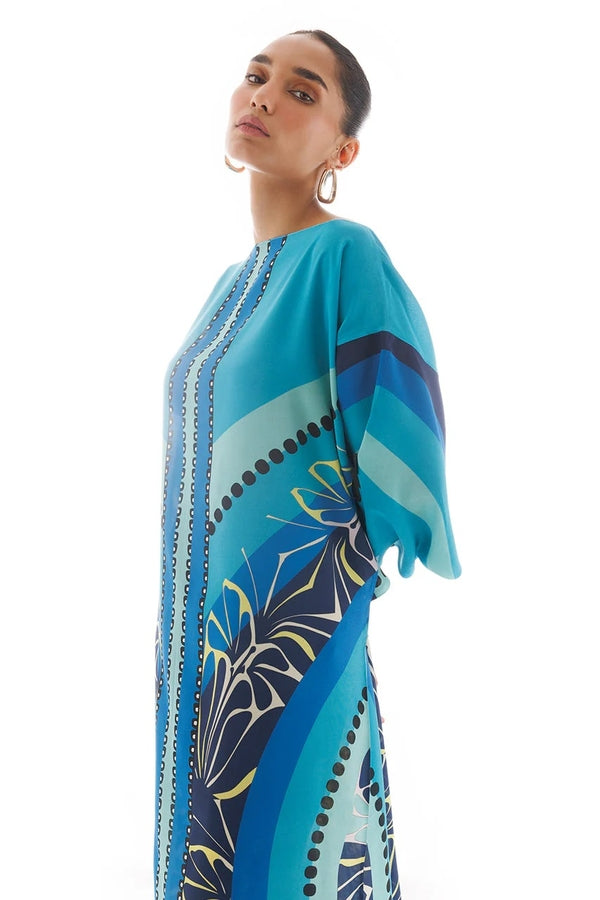 Blue Geometric Printed Kaftan