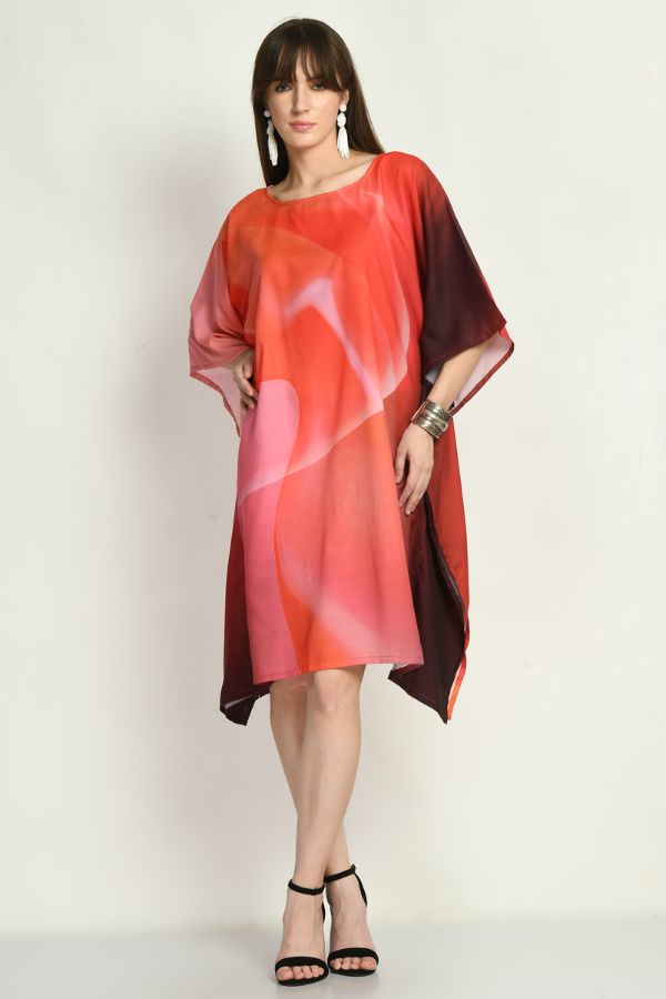 Orange Printed Kaftan Dress
