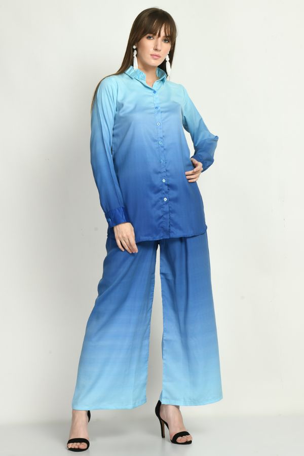 The Alia Set- Shaded Satin Co-ord Set (Blue & Turquoise)