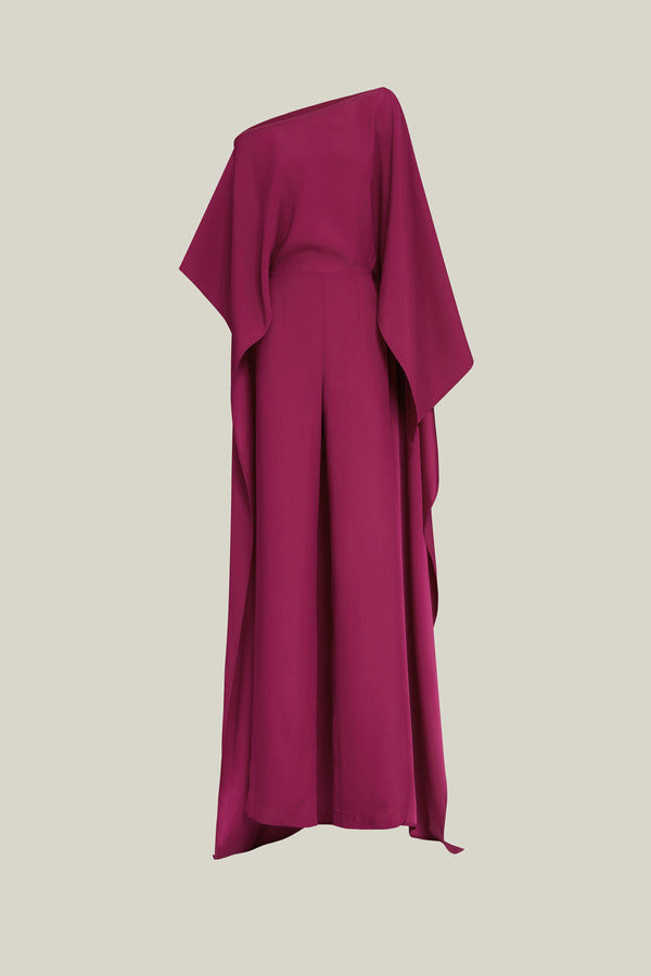 One-Shoulder Jumpsuit with Cape Sleeves