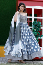 Grey Color Printed Gown