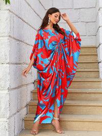 Ring Style Kaftan Dress-Red