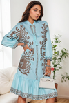 Azure Sky Blue Boho Ruffle Dress