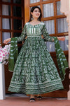Green Floral Printed Gown Set