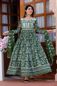 Green Floral Printed Gown Set