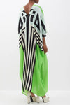 Green & Black V-Neck Stripe Kaftan Dress