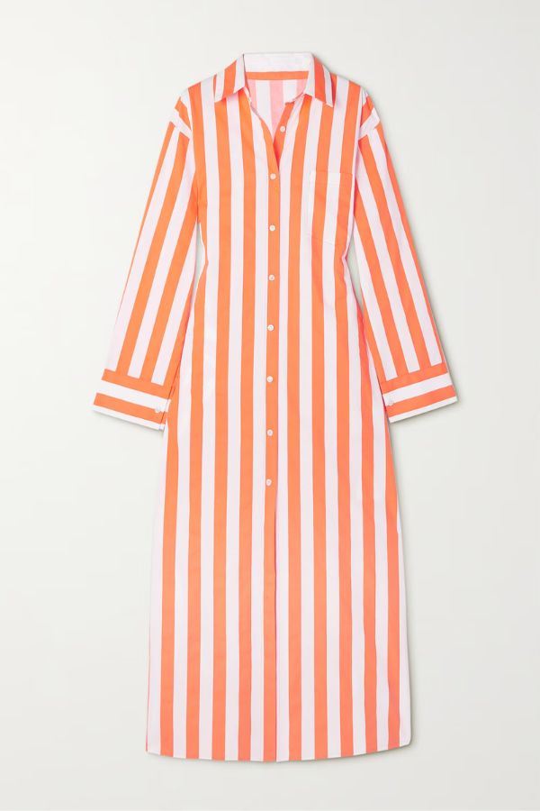 Vertical Striped Shirt Dress- Orange