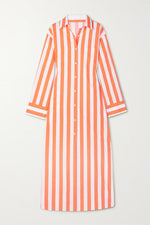 Vertical Striped Shirt Dress- Orange