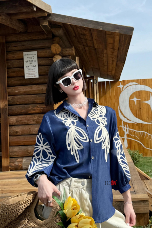 Pink Aura – Chic Embroidered Shirt
