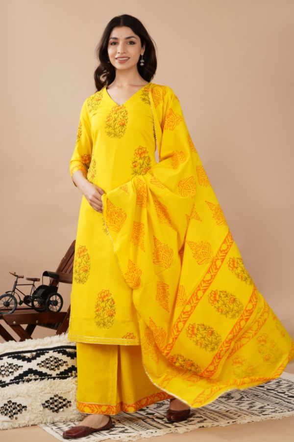 Yellow Printed Kurta Set