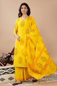 Yellow Printed Kurta Set