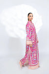 V Neck Pink Floral Printed Kaftan Dress